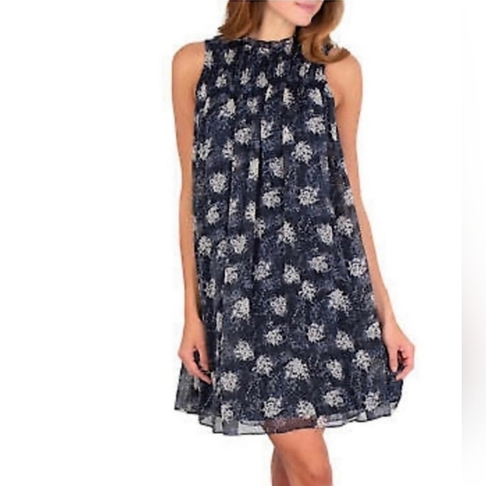 JOIE; Navy/Gray, Lined Chiffon Sleeveless Knee Length Dress; Size XL